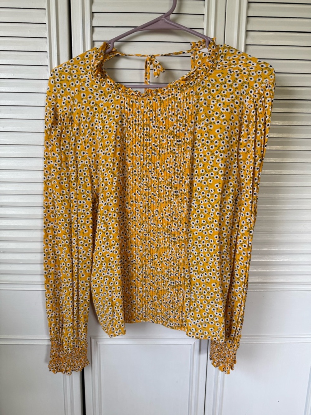 Zara Yellow Floral Smocked Tie-Back Blouse